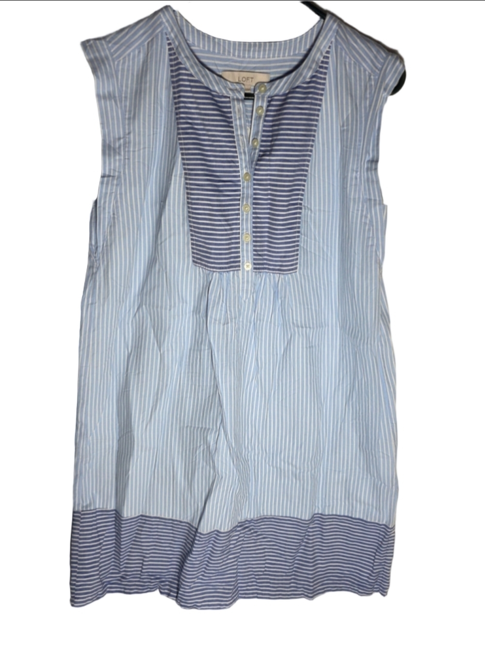 Women's LOFT Sleeveless Striped Blouse, M, Blue and White cottagecore coastal
